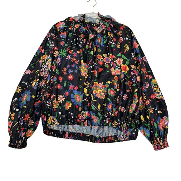 TIBI FLORAL PRINT ANORAK JACKET WITH DETACHABLE HOOD WATER REPELLENT WOMEN SZ L - Picture 7 of 15